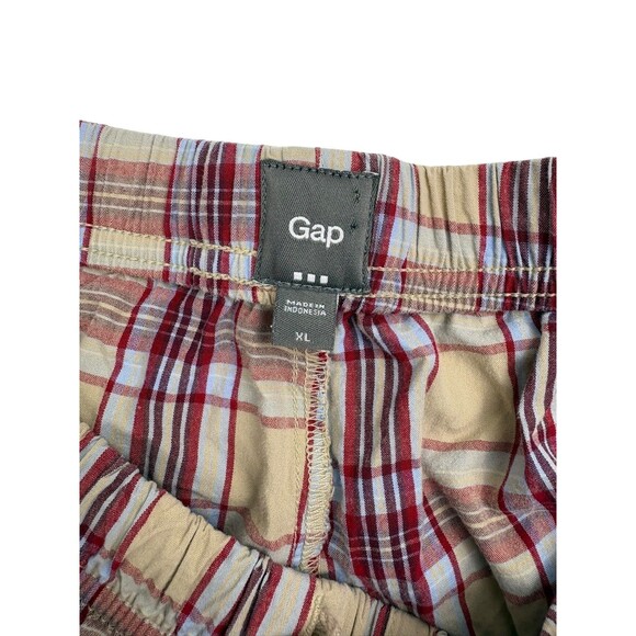 Gap Men’s Plaid Cotton Drawstring Pajama Pants Khaki Red Preppy Sleep Lounge XL - Picture 4 of 11